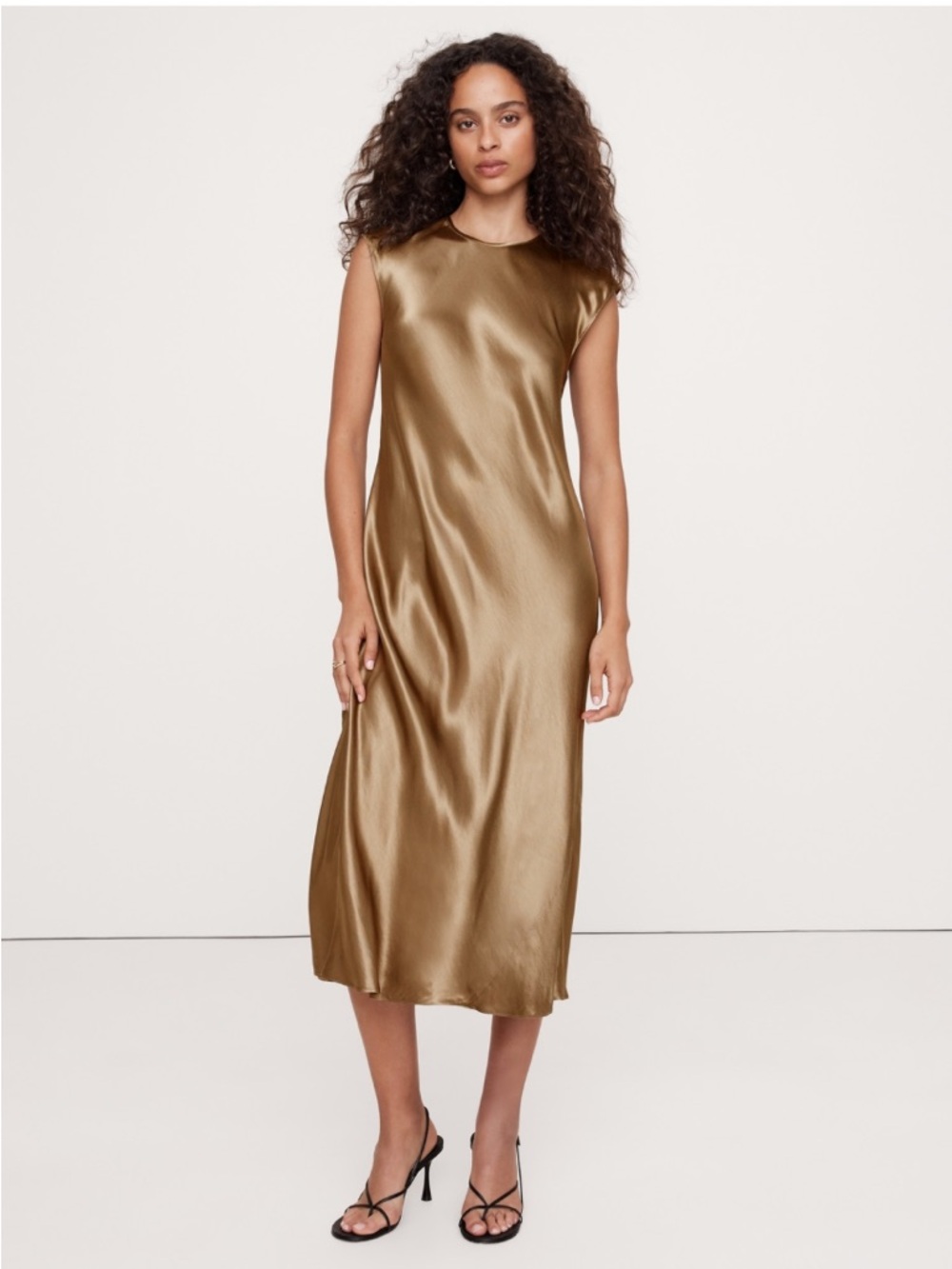 Banana Republic Bias Cut Satin Midi Dress Womens Medium Tall